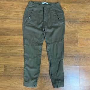 zara basic z1975 denim green size 2 zippers tapered leg high waist